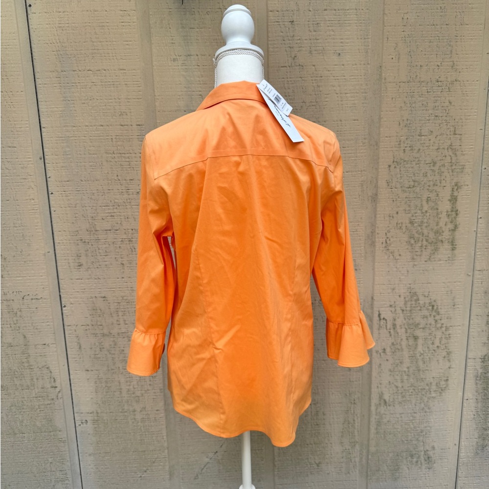 Foxcroft Sherbet No-Iron Women's Blouse w Ruffle Sleeve - Picture 4 of 7